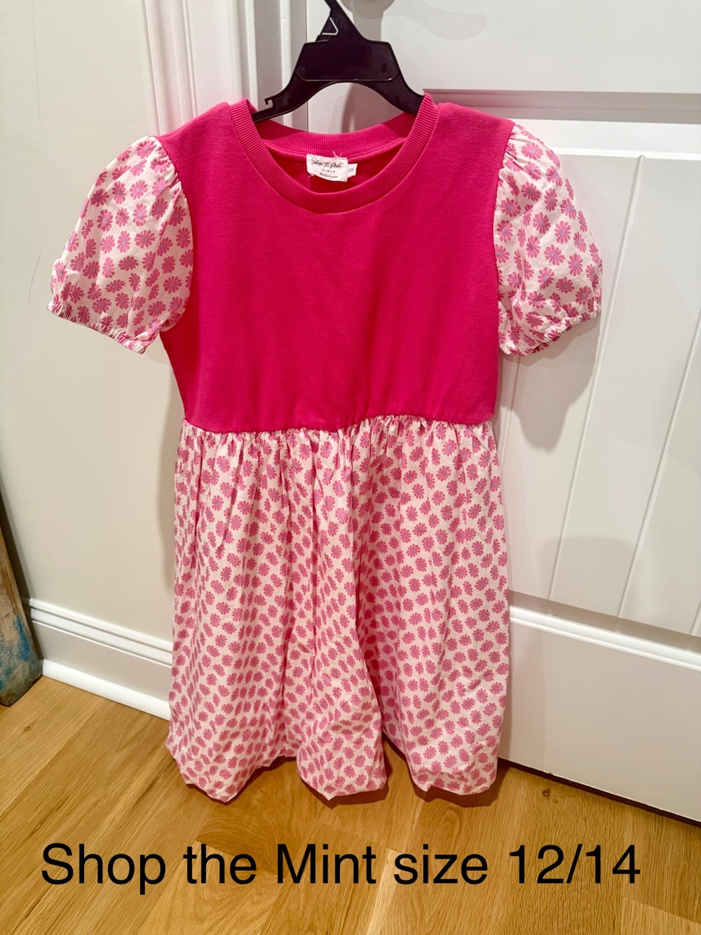 Girls' Hot Pink Bodice with Pink Floral Skirt Dress